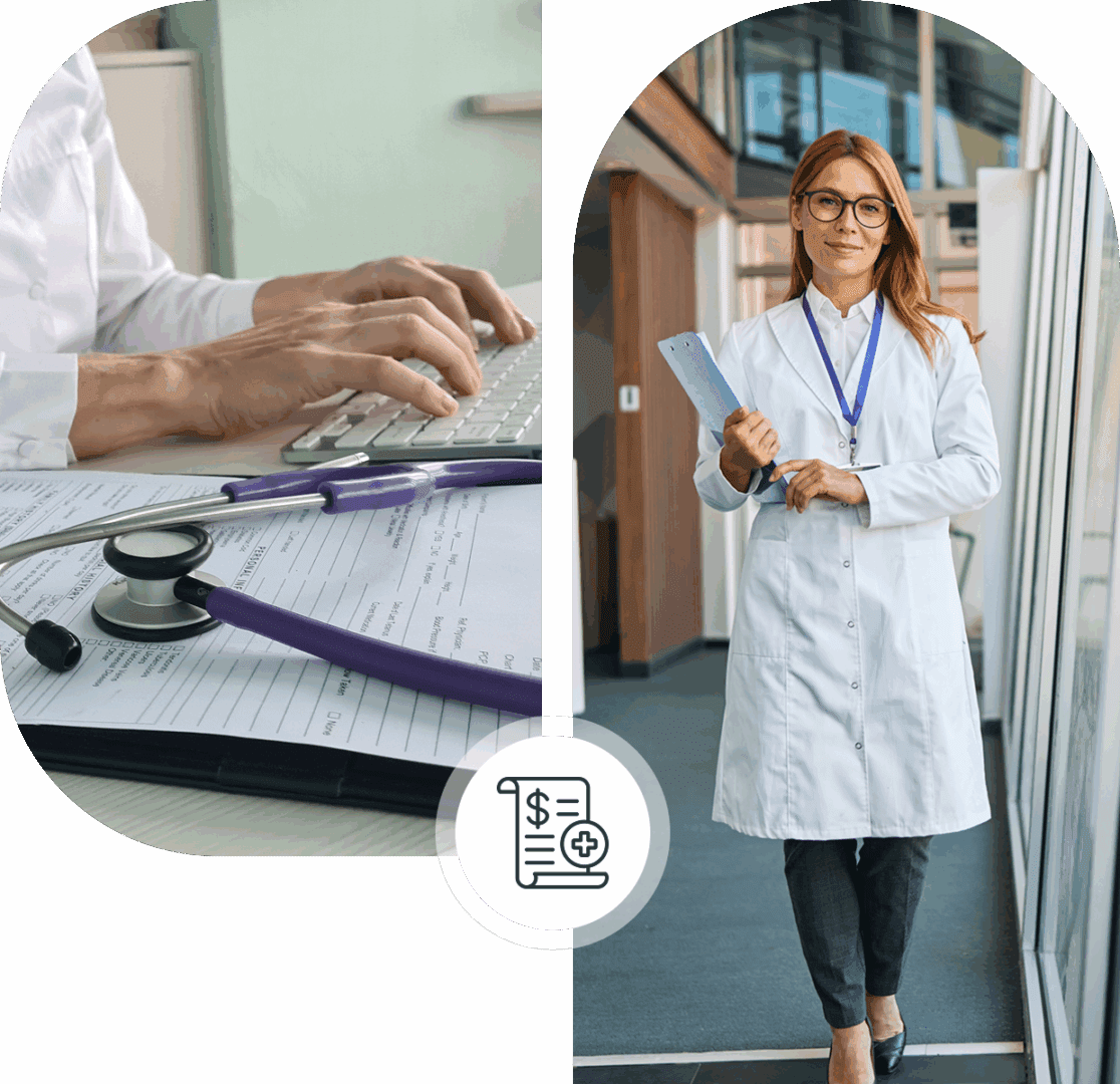 Medical professional with stethoscope and documents