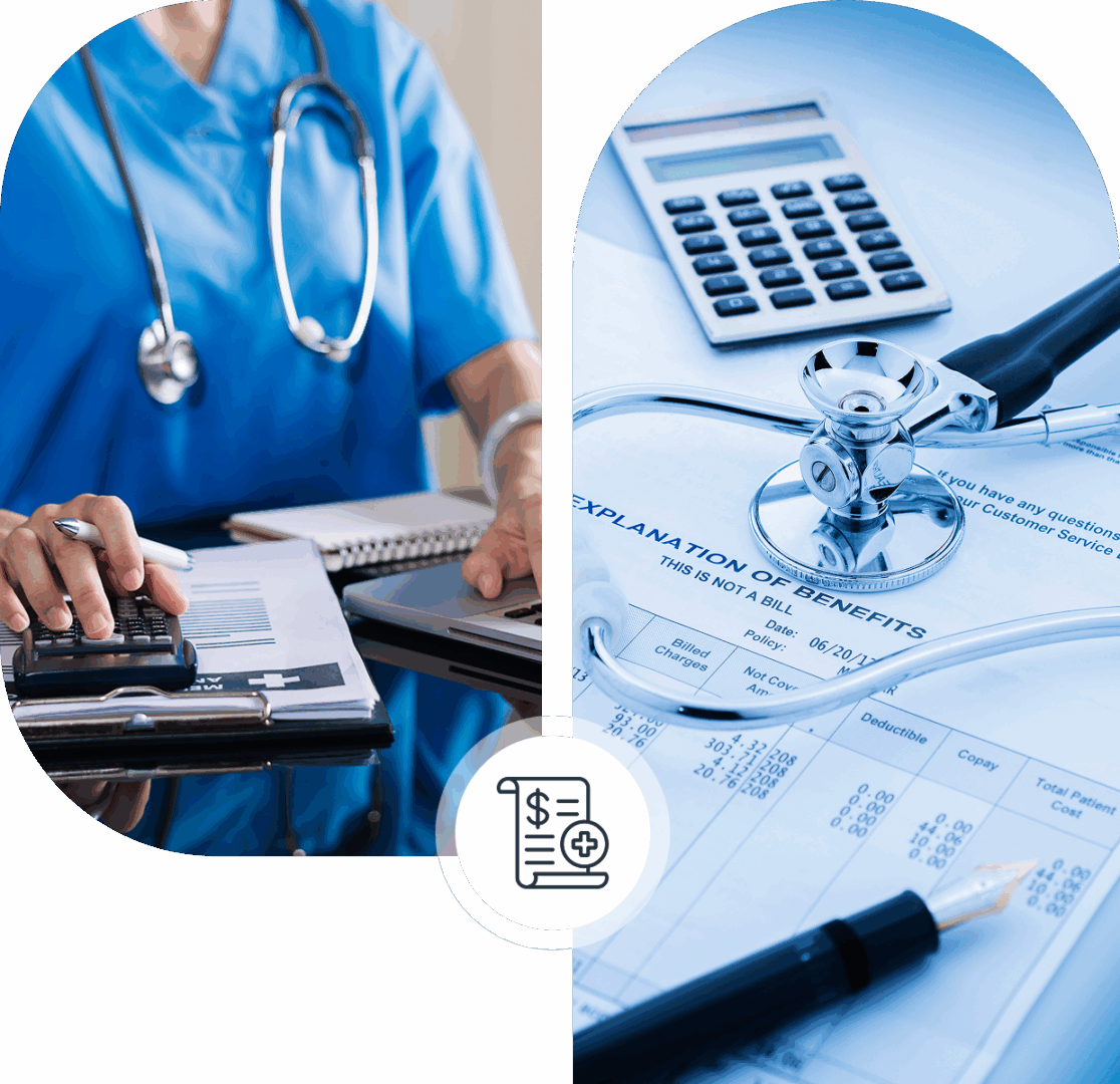 Medical professional calculating expenses